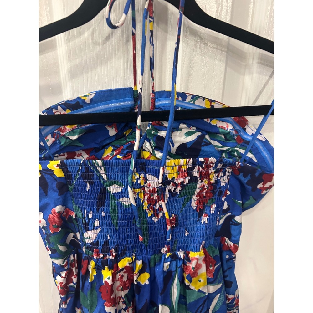 Anthropologie Halter Dress Blue Floral Smocked Tiered Keyhole Summer Mini - Picture 9 of 11